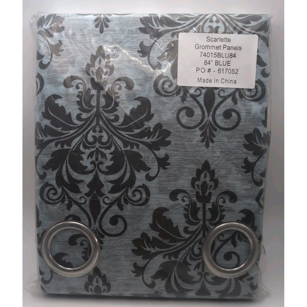 Curtains 84x37 Blue With Black Pattern 2 Pack‎ Transparent